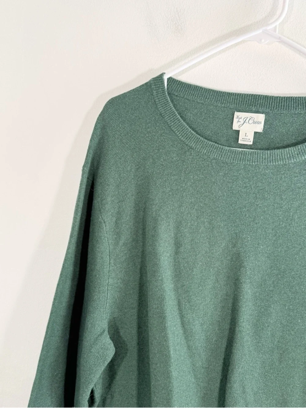 J. Crew 100% Cotton Crewneck Sweater Garter Stitch Military Green H6060 Large